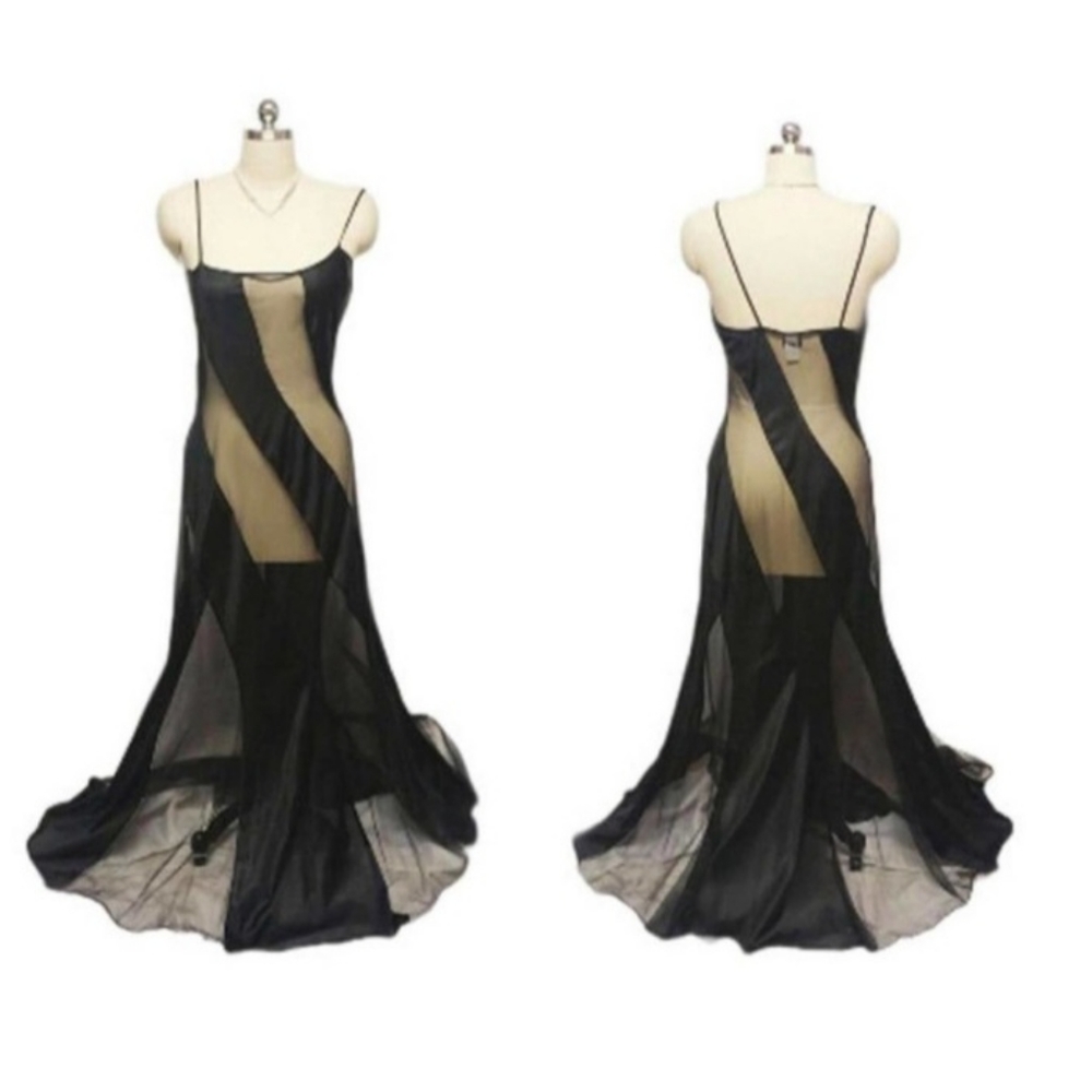 Vtg Frederick's of Hollywood striped sheer maxi gown.
